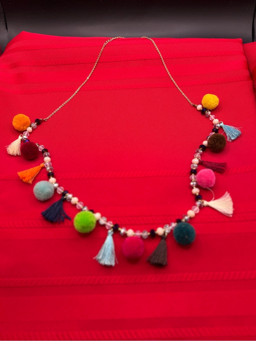 Colorful Pom Pom & Tassel Statement Necklace - Multicolor